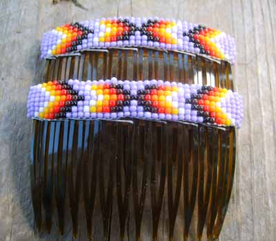 Native American  - Beaded Hair Combs Lavender
